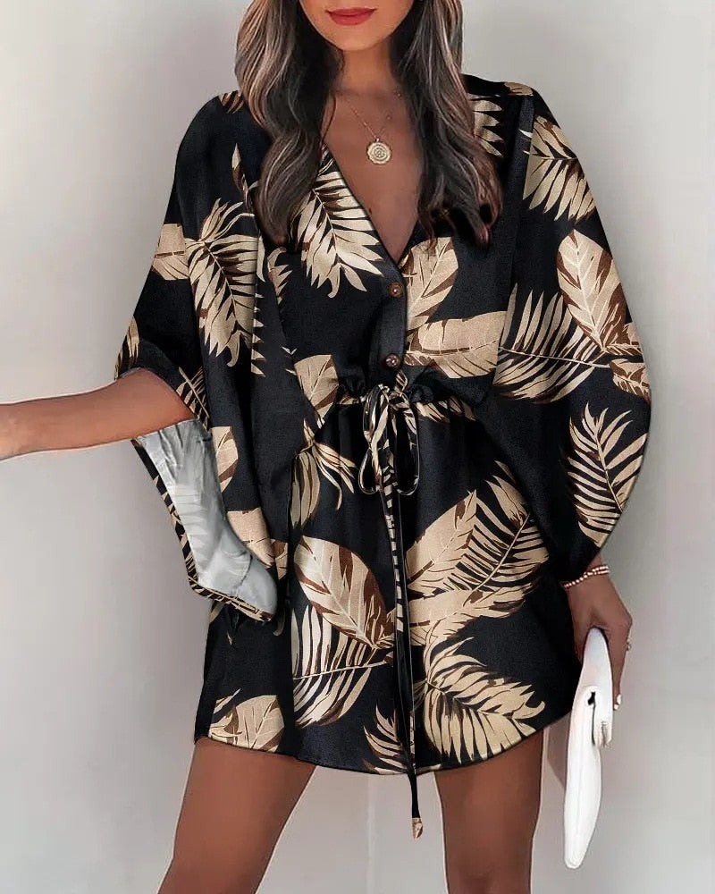 Sexy V-neck Casual Loose Boho Holiday Short Dresses