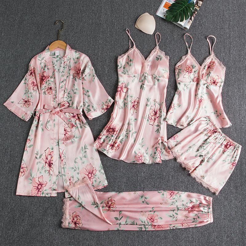 Satin Pajamas Sleepwear Set 5 pc