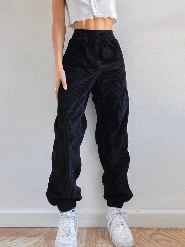 Black Casual High Waist Harem Pants