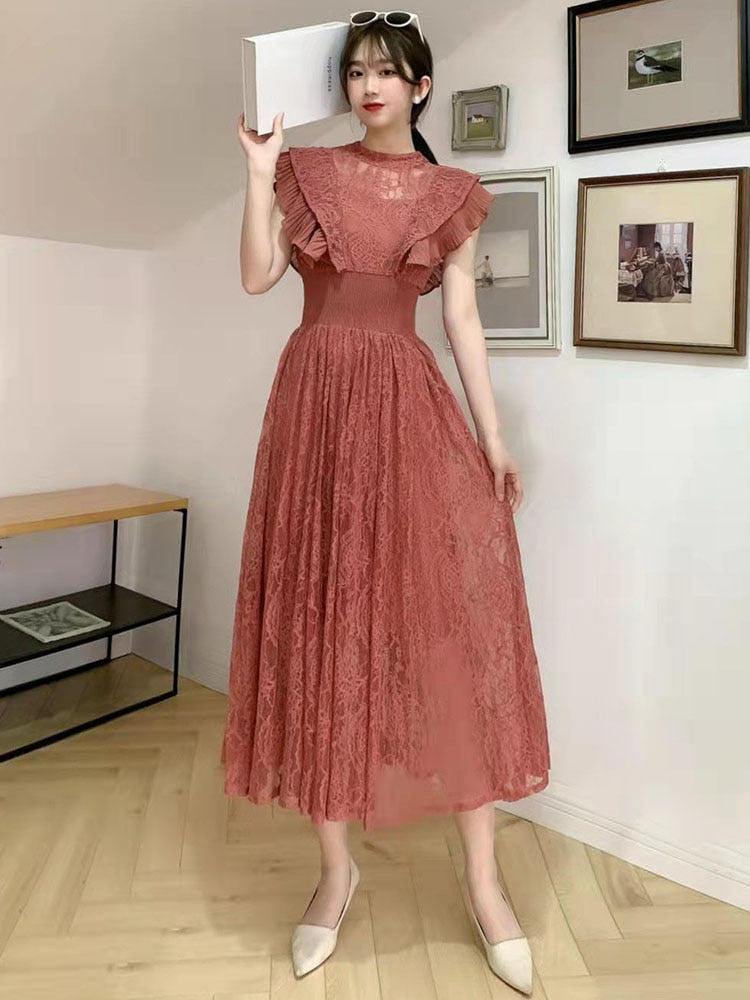 French Elegant Pleated Ruffled Dress