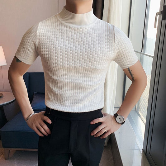 Short Sleeve Slim Fit Stretched Turtleneck Casual Pullovers