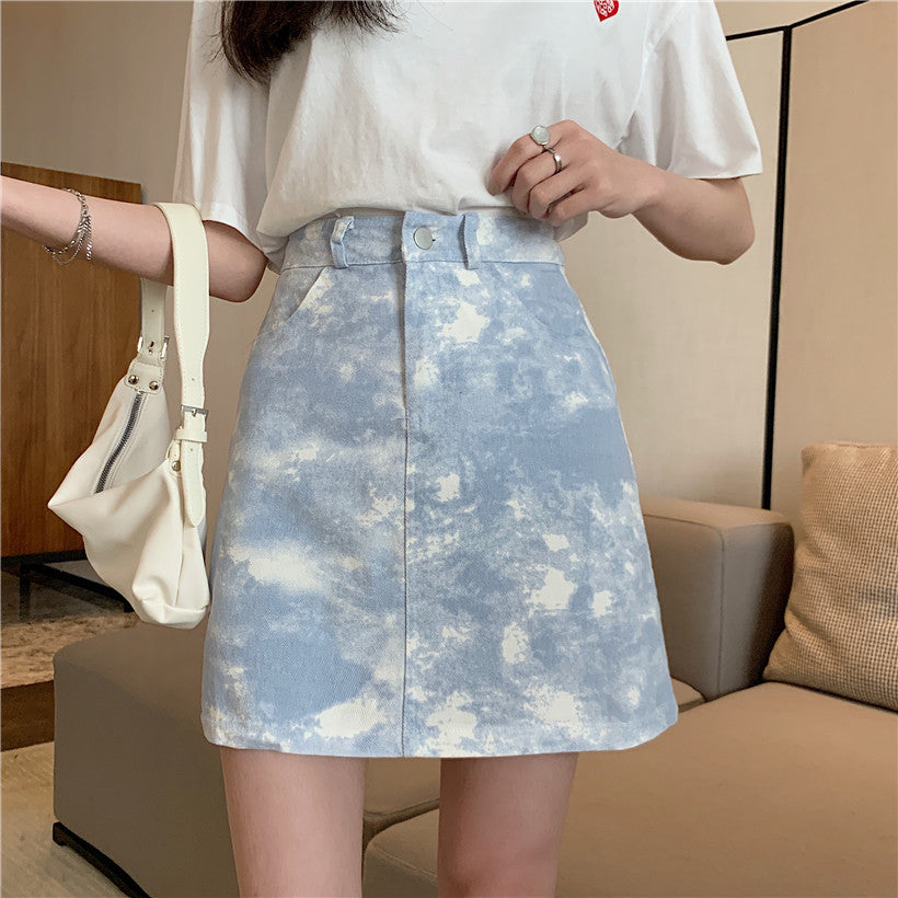 High-waisted A-line Design Tie-dye Skirt