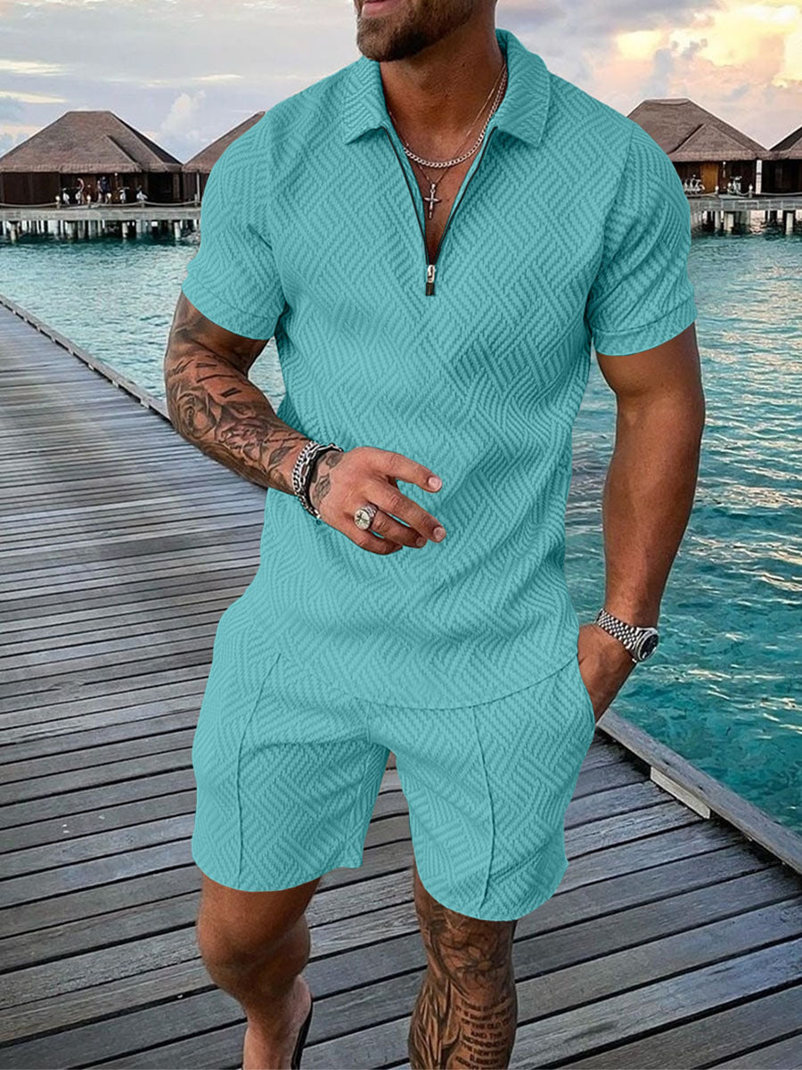 Men's Zipped Polo Shirt Short Sleeve Suit