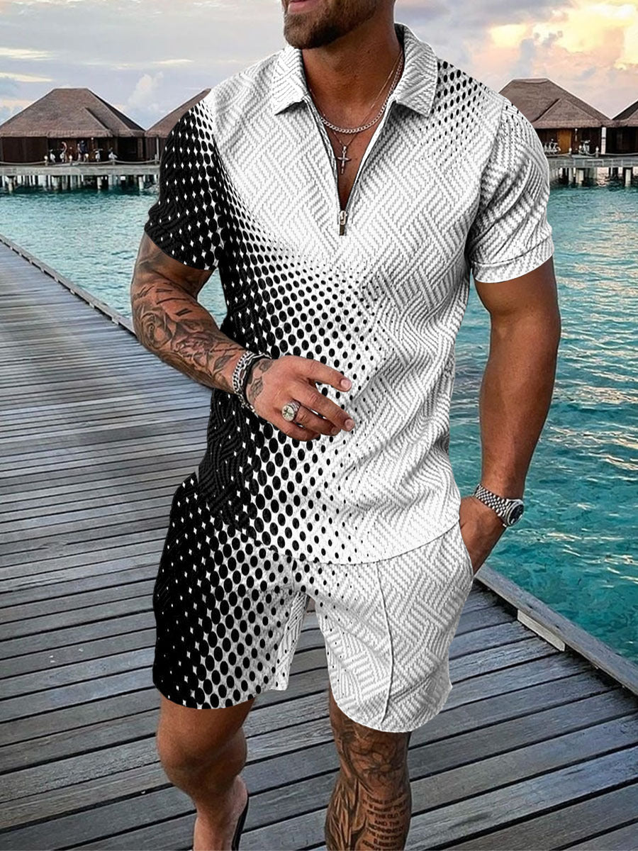 Men's Zipped Polo Shirt Short Sleeve Suit