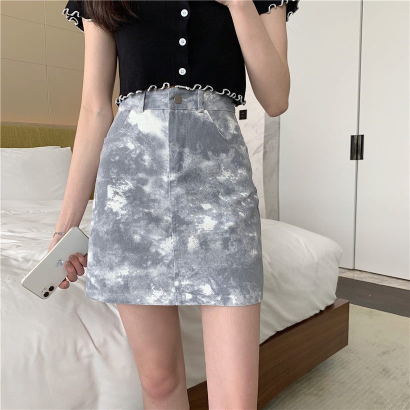 High-waisted A-line Design Tie-dye Skirt