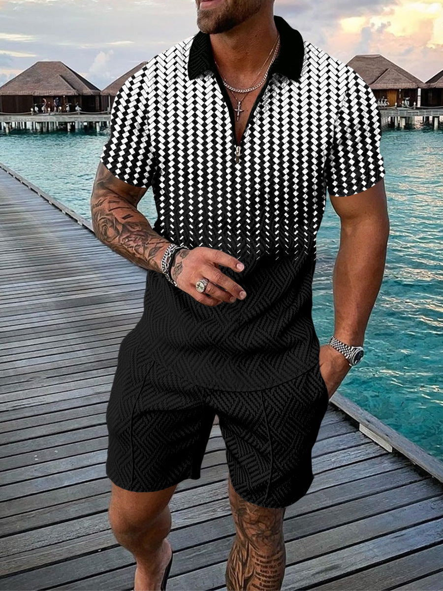 Men's Zipped Polo Shirt Short Sleeve Suit